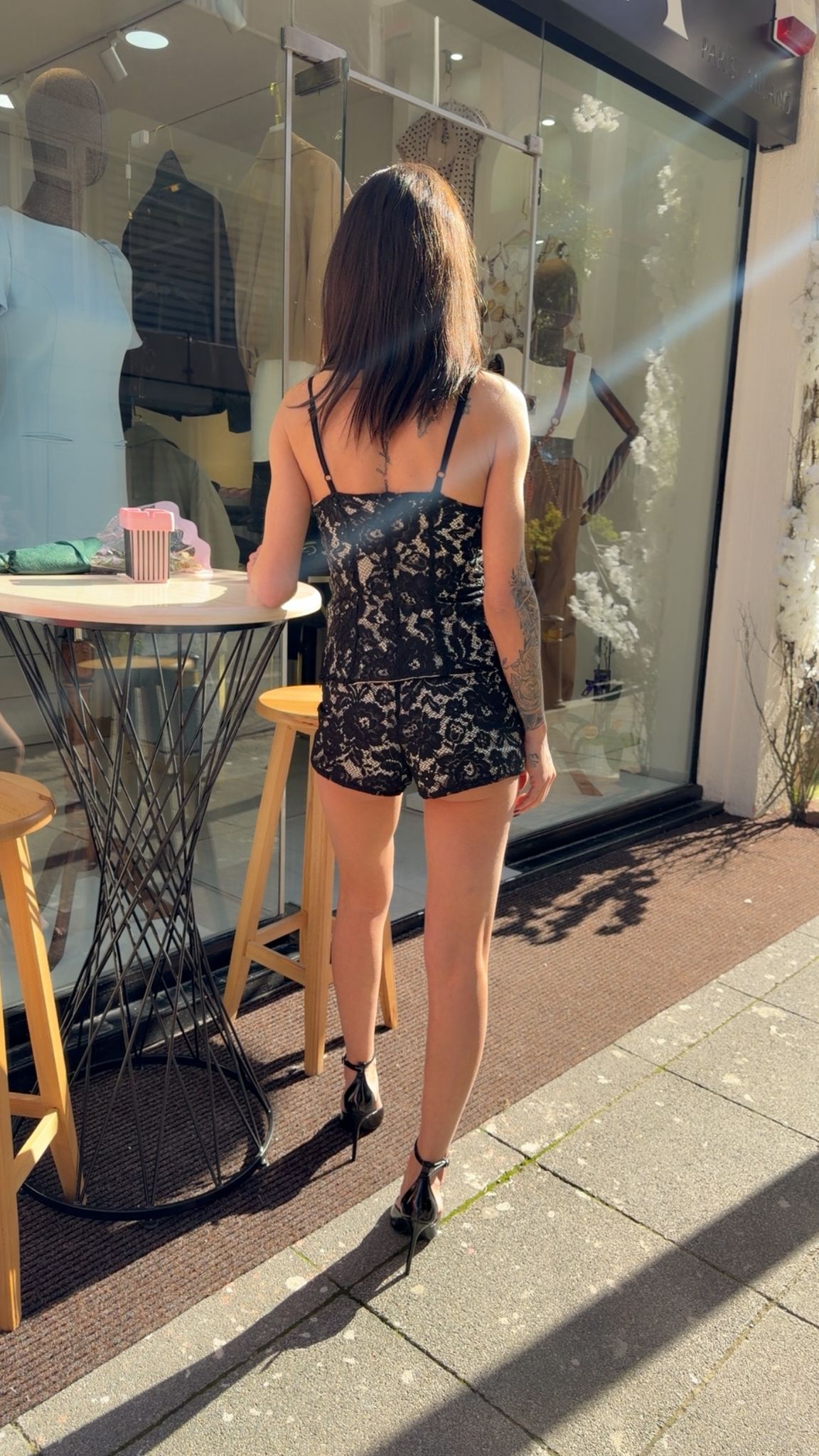 Siyah Dantel Askılı Şortlu Takım