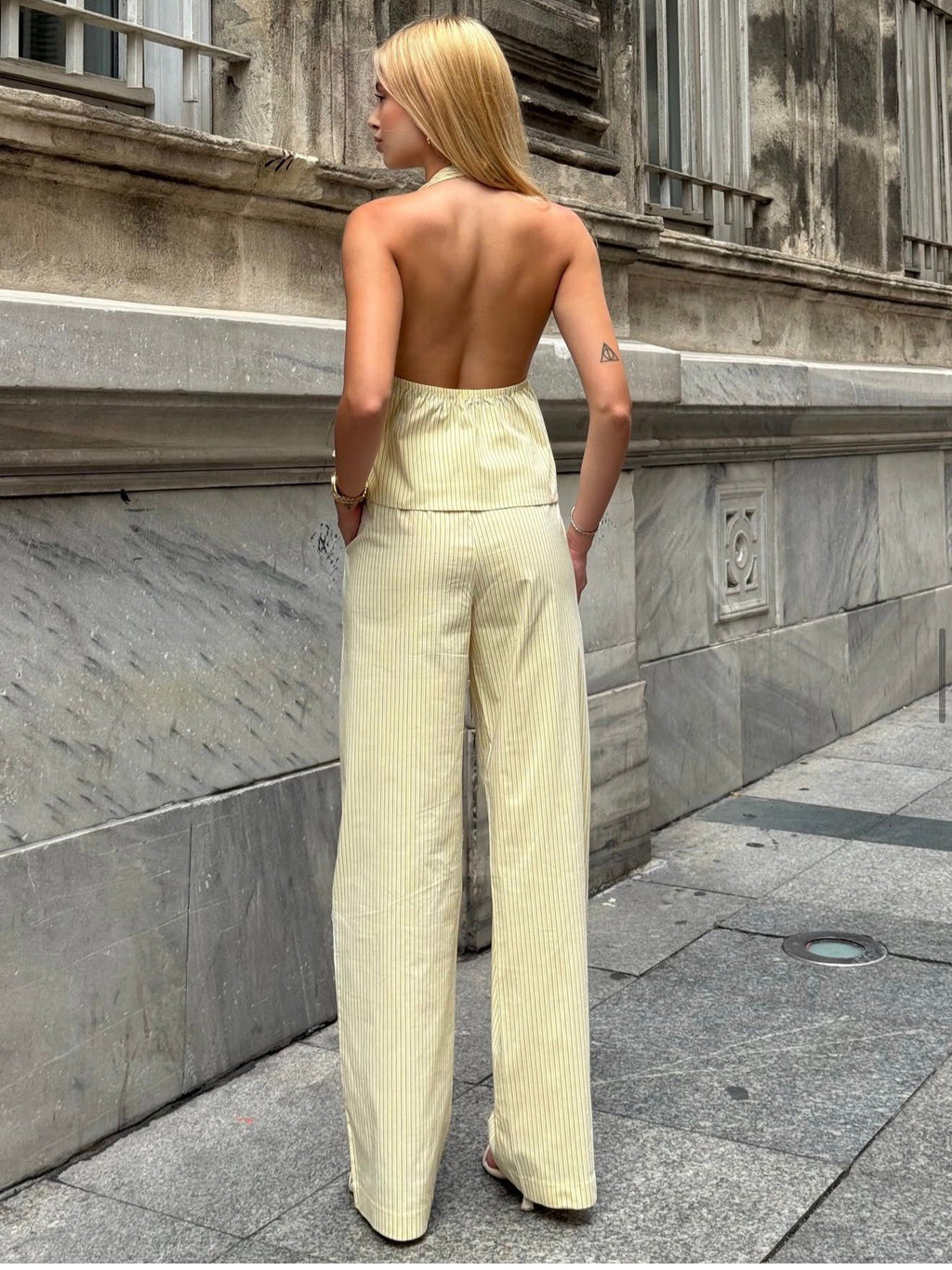 Çizgili Askılı Bluz Pantolon Takım